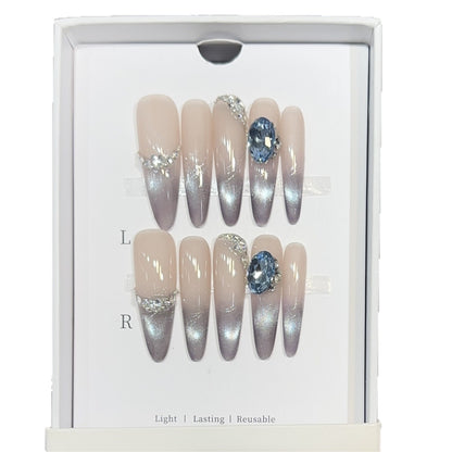 Glamorous Press-On Nail Set with Ombré Design and Rhinestone Accents Acalora