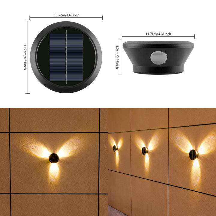 Round Solar Wall Lamp With Quad-Beam LED Decorative Outdoor Sconce And Weatherproof Housing Kalsten