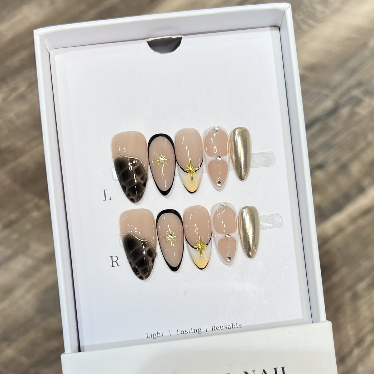 Reusable Stiletto Nail Art Set with Star and Gold Accents Acalora