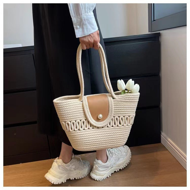 Handcrafted basket bag with elegant leather trim Kalsten