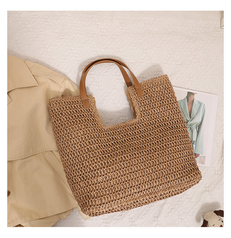 Elegant Woven Tote Bag with Sturdy Leather Handles Kalsten