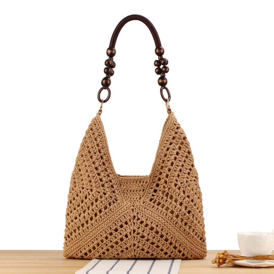 Handmade straw tote bag with elegant wooden handles Kalsten