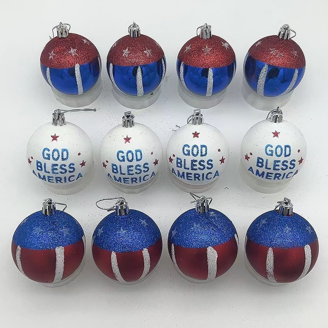 Unisex nan patriotic glass Christmas bauble set with glitter effect and inscription Kalsten