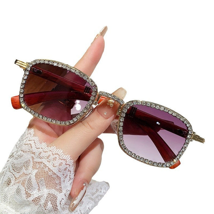 Women’s sunglasses with rhinestone-accented frame and modern wood design Kalsten