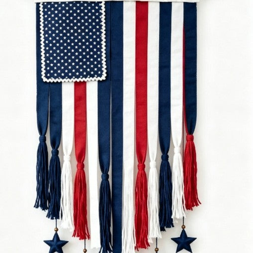 Unisex nan patriotic tasseled fabric wall hanging with star ornaments Kalsten