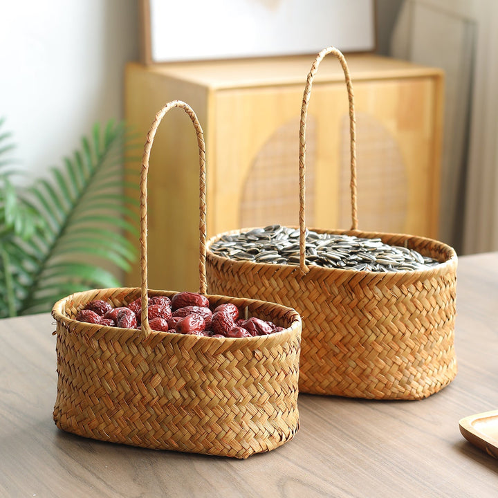 Handwoven Natural Fiber Storage Basket with Double Divider Kalsten