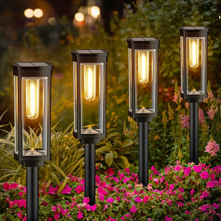 Weatherproof Garden Post Lantern With Vintage Filament-Style Bulb And Tempered Glass Panels Kalsten