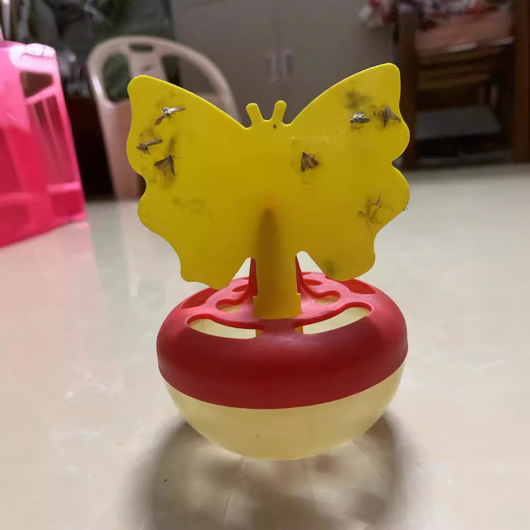 Butterfly-shaped sticky insect trap with refillable liquid reservoir and reusable base Kalsten