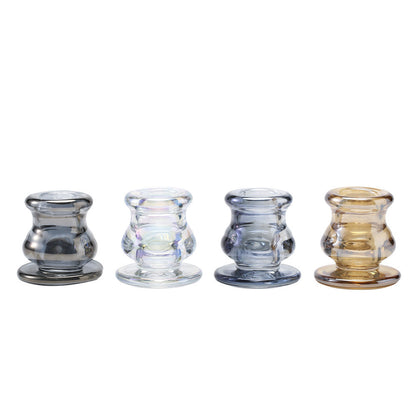 Handblown Smoky Glass Taper and Short Pillar Candle Holder Acalora