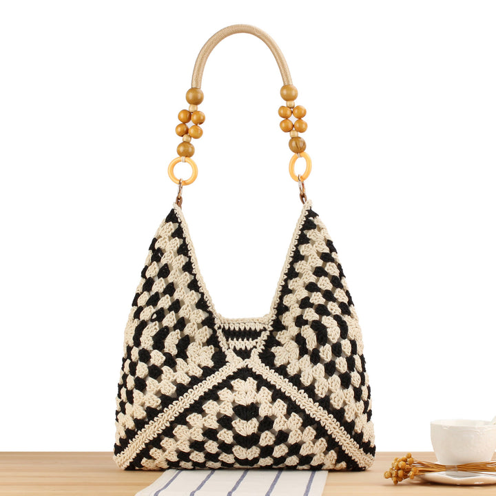 Handmade straw tote bag with elegant wooden handles Kalsten