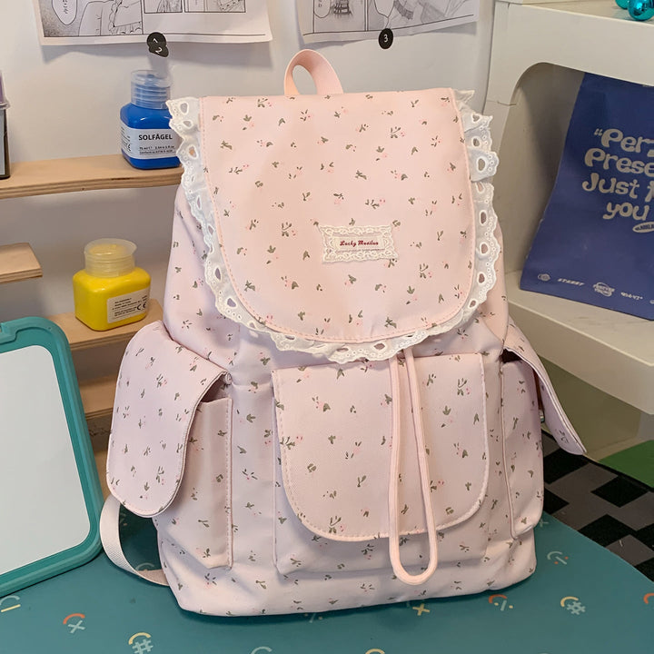 Floral Print Ruffled School Backpack
