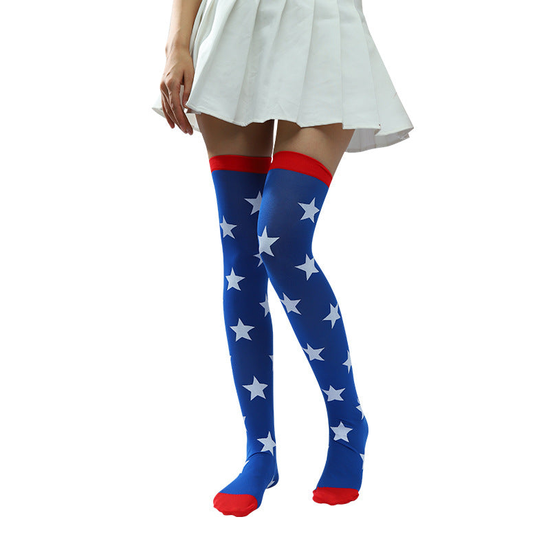 Women's thigh-high stockings with star pattern, elastic silicone top and seamless toe Kalsten