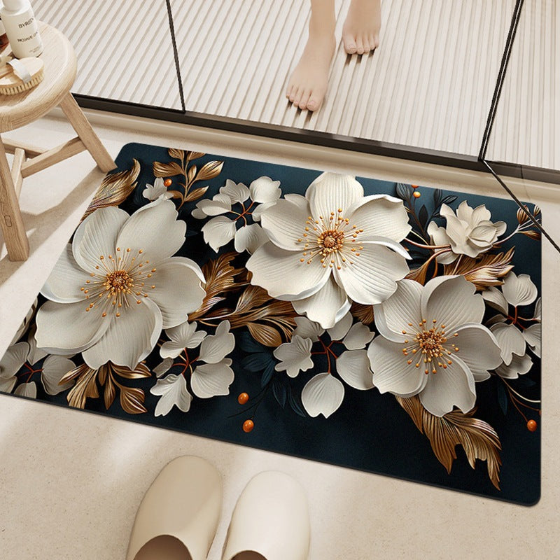 Artistic Floral Design Bathroom Mat