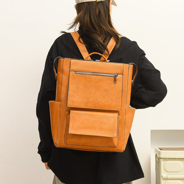 Multi-Pocket Genuine Leather Backpack Kalsten