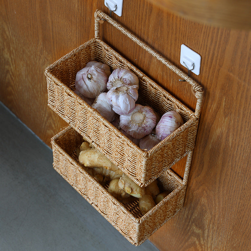 Double-Tier Woven Storage Basket with Handle Kalsten
