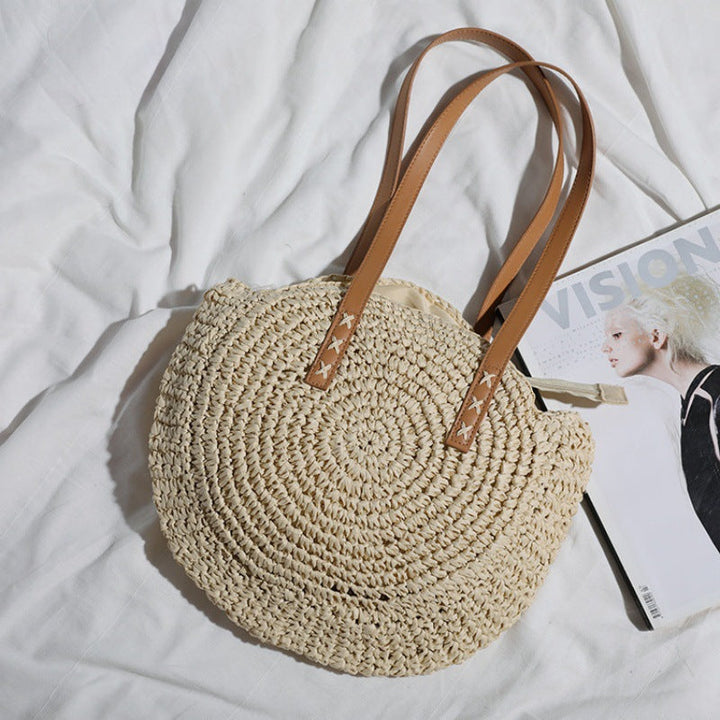 Basket bag with leather handles and colorful design Kalsten