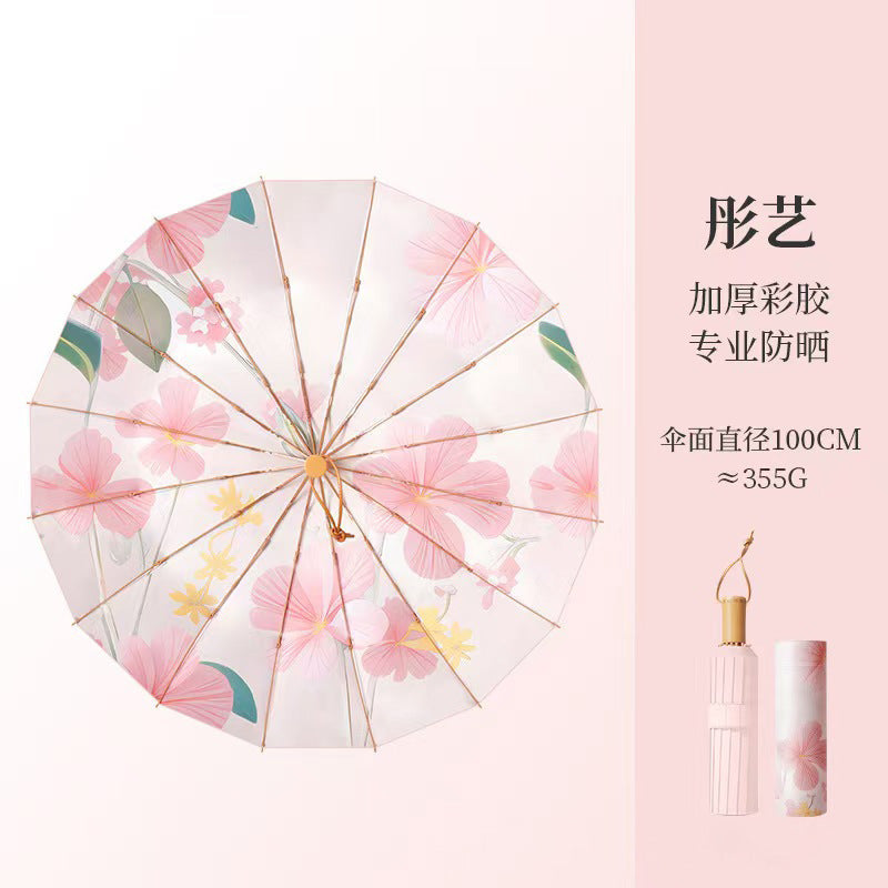 Women's Folding Umbrella with Transparent Flower Design Kalsten