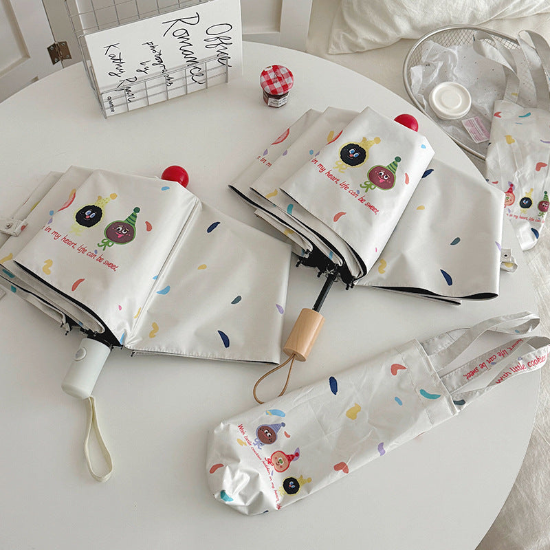 Women Folding Umbrella with Playful Cartoon Designs Kalsten