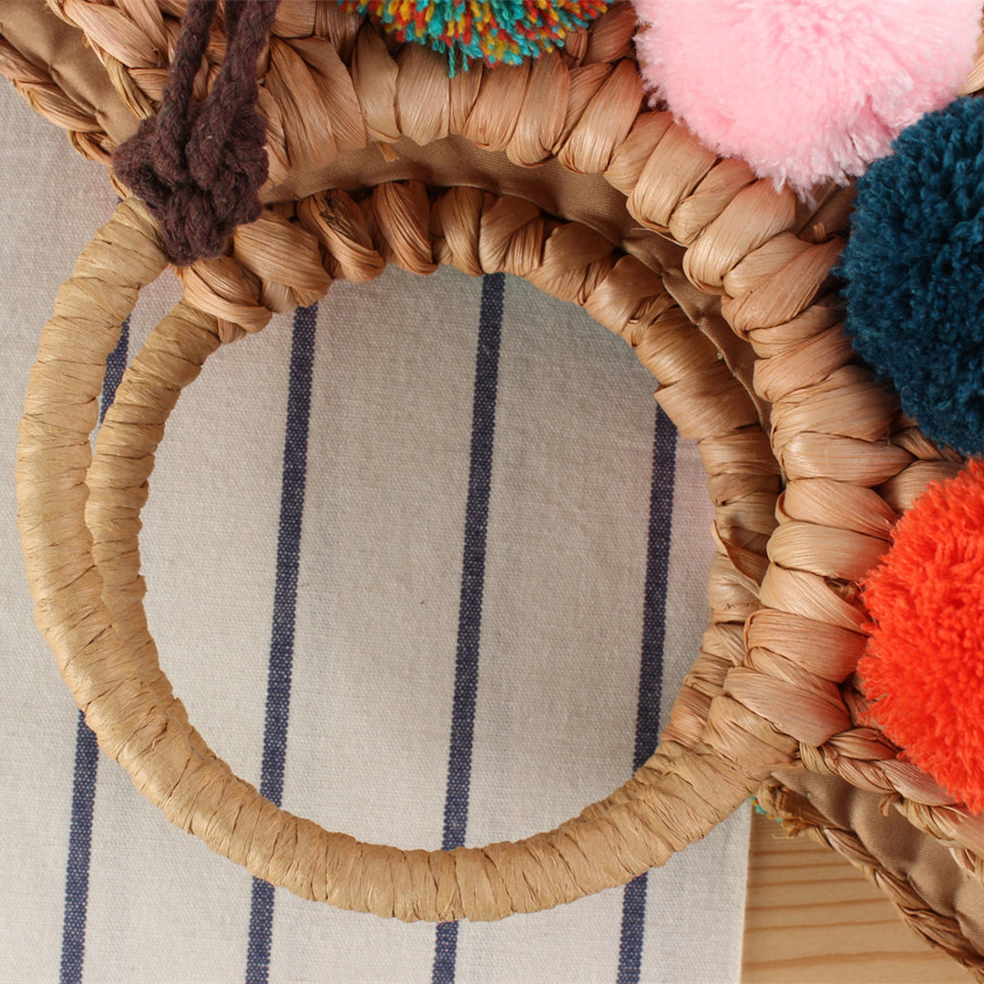 Basket bag with colorful pompons and carrying straps Kalsten