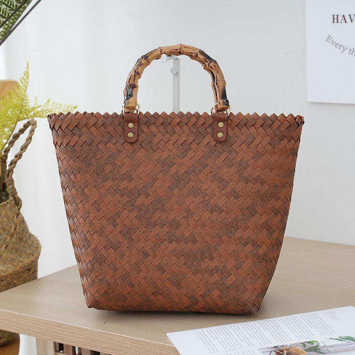 Bamboo Handle Bag Made of Braided Material Kalsten
