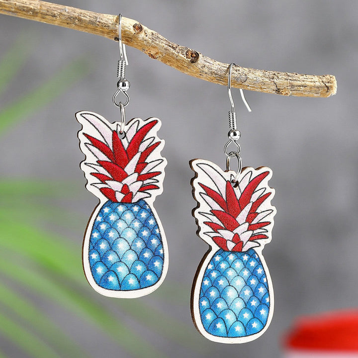 Ladies' lightweight wooden earrings in airplane jet design with patriotic motif and hypoallergenic fish hook Kalsten