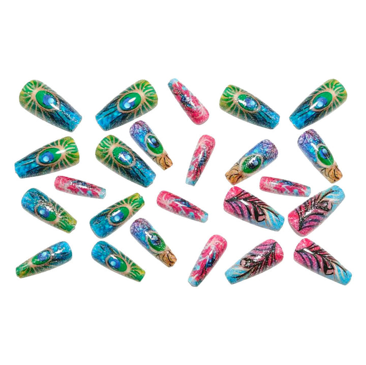 Artificial nails with detailed peacock feather motif Kalsten