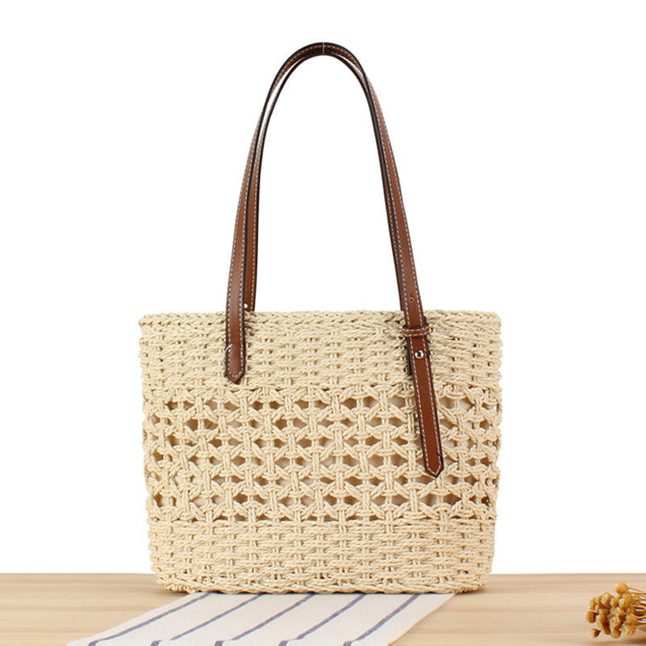 Handbag Made of Handwoven Straw with Elegant Faux Leather Handles Kalsten