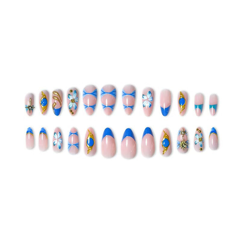 Artistic Gold and Floral Press-On Nail Set Kalsten