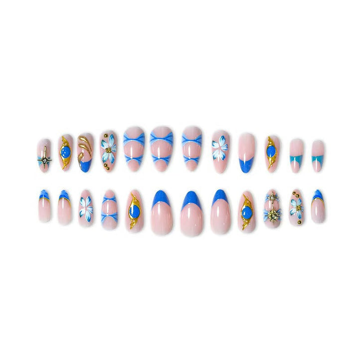 Artistic Gold and Floral Press-On Nail Set Kalsten