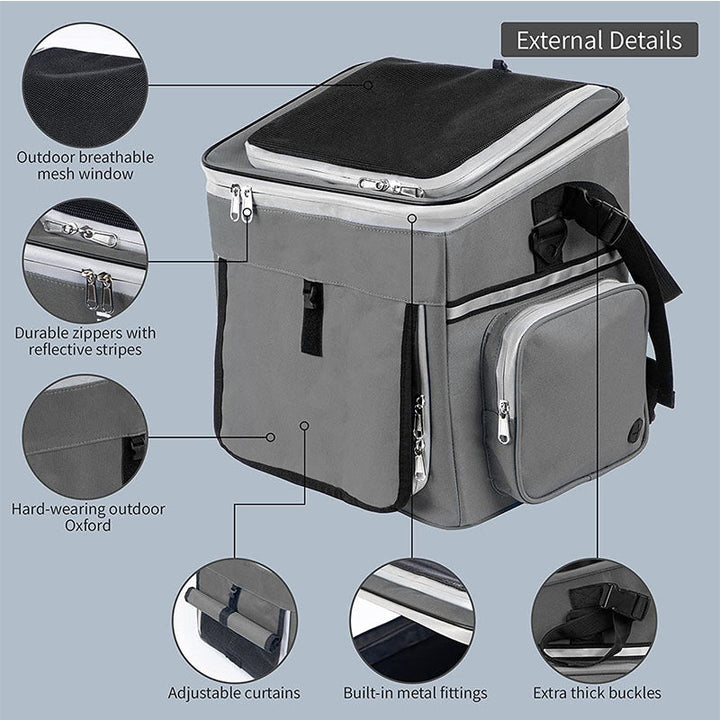 expandable front bike pet carrier basket with dual-access roll-top canopy and organizer pockets Kalsten