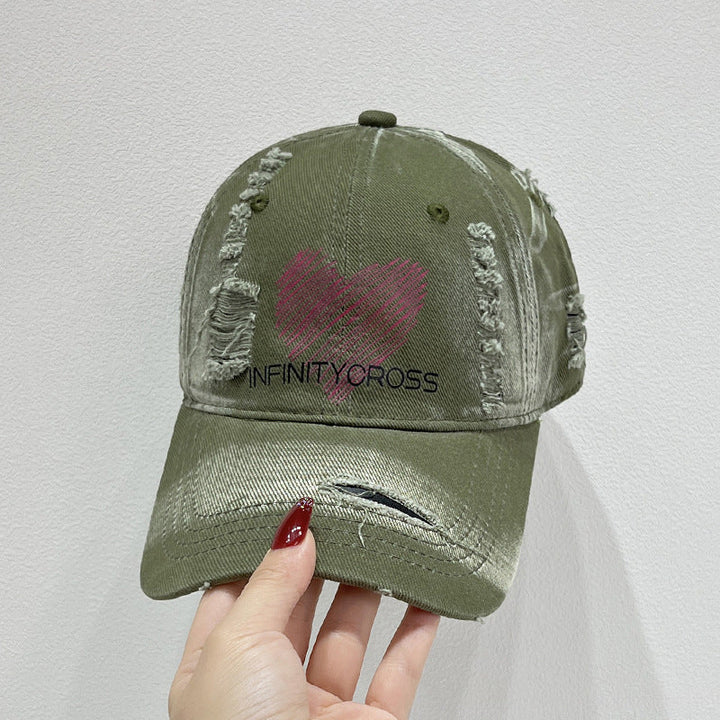 Women's Distressed Heart Embroidered Baseball Cap Kalsten