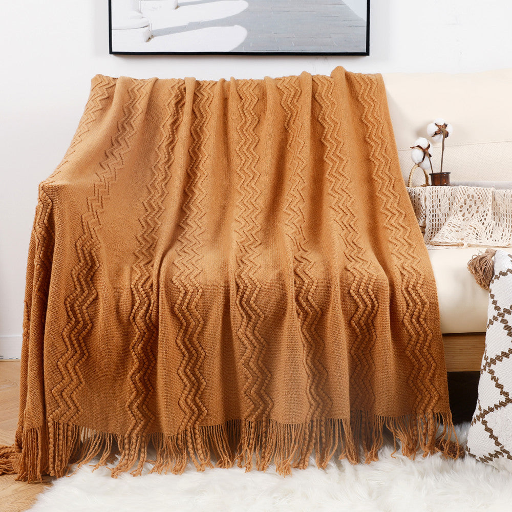 Women Comfortable Knitted Blanket with Modern Zigzag Pattern Kalsten