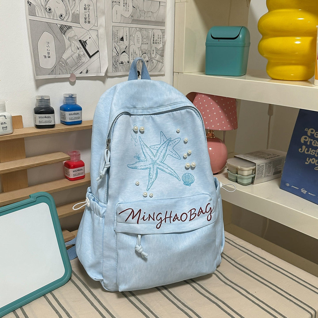 Embroidered Starfish Design School Backpack