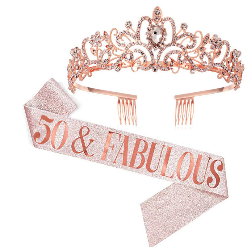 Women's Glamorous Anniversary Crown with Elegant Banner Kalsten