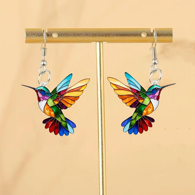 Kalsten | Colorful Hummingbird Earrings – Cheerful Dangle Jewelry with Flying Bird