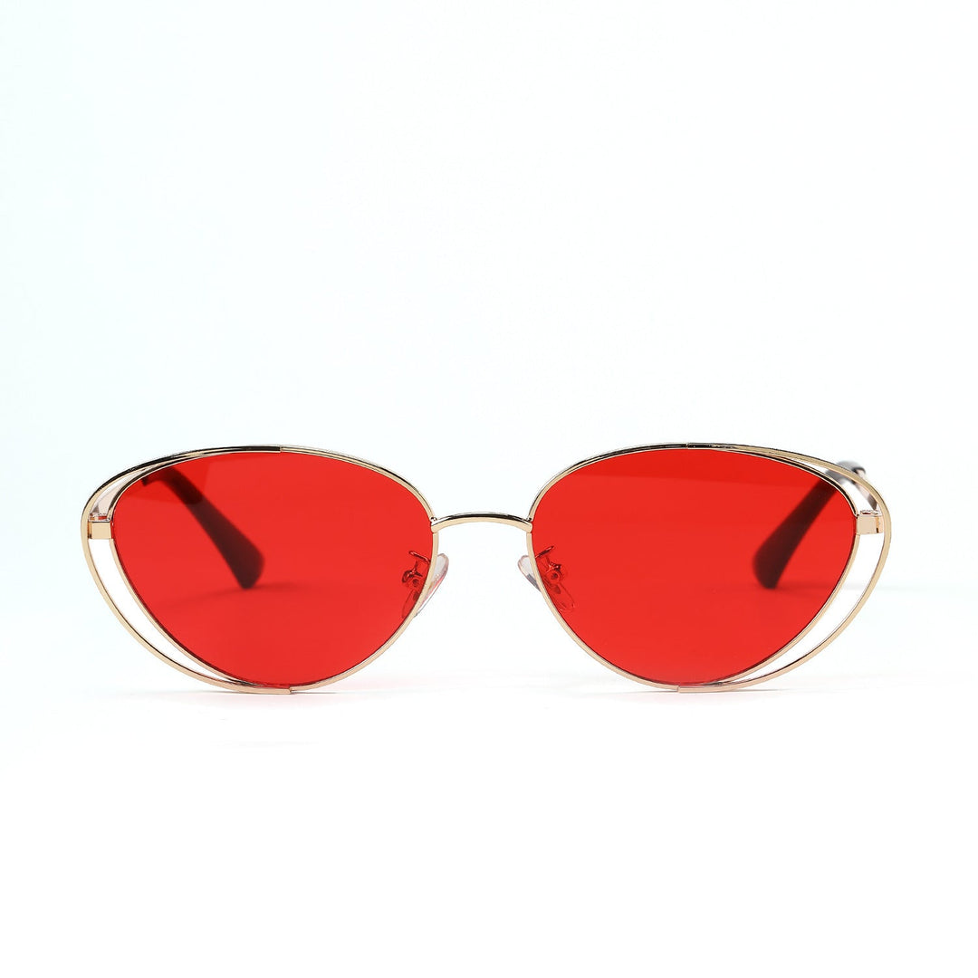 Ladies geometric sunglasses with red lenses and elegant metal frame Kalsten
