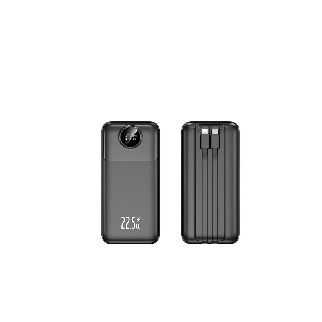 Compact power bank with integrated charging cables and digital charge level indicator Kalsten