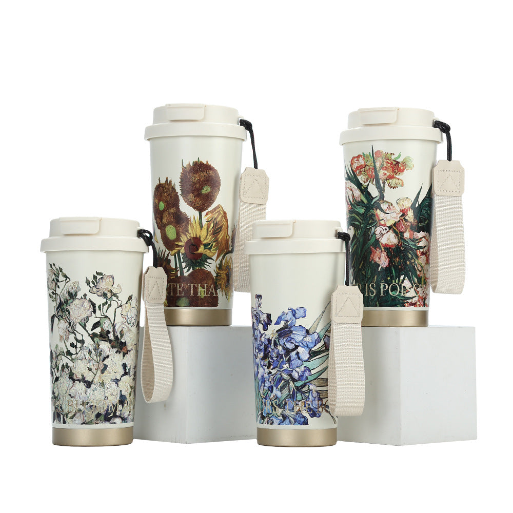 Women's Reusable Coffee Cup with Leak-proof Lid and Carry Strap Kalsten
