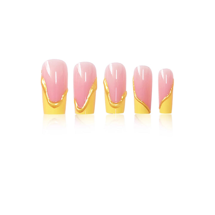 Elegant Acrylic French Tip Press-On Nails with Gold Detailing Kalsten