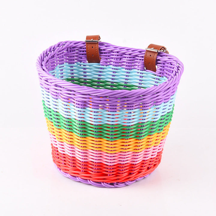 woven front bicycle basket with adjustable leather handlebar straps Kalsten