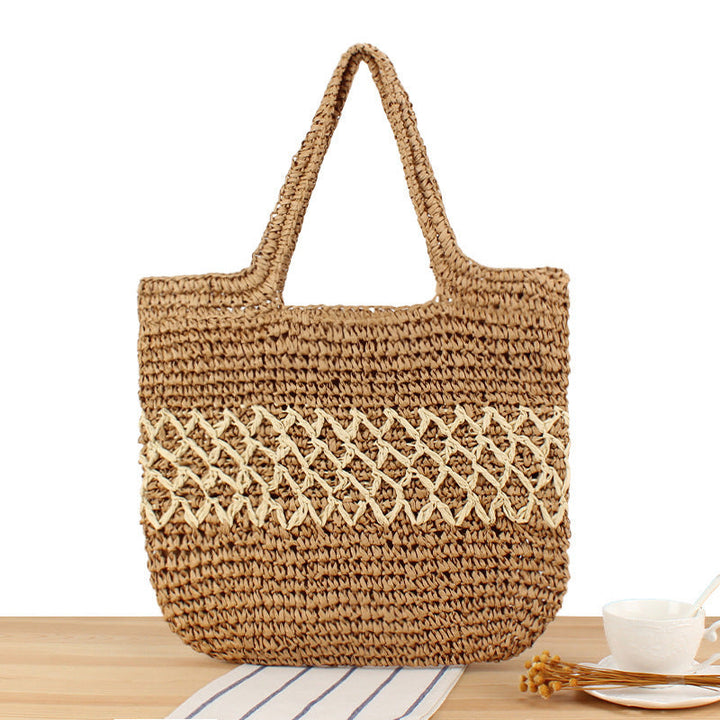 Handcrafted raffia shoulder bag with floral details Kalsten