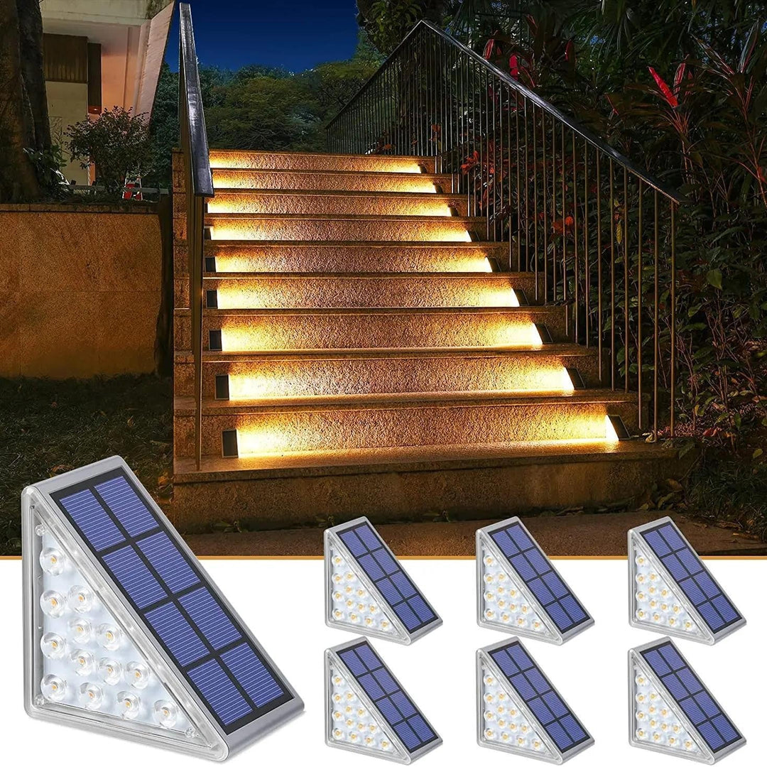 Angled Triangular Solar-Powered LED Stair Step Lights With Dusk-To-Dawn Sensor And Waterproof Mounting Kalsten