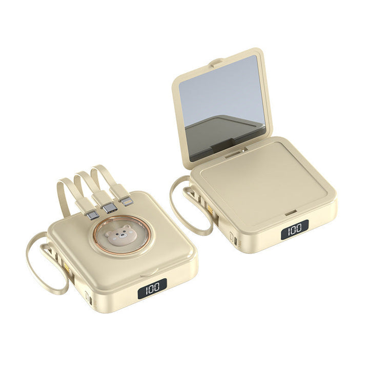 Compact power bank with integrated mirror and multifunction charging cable Kalsten