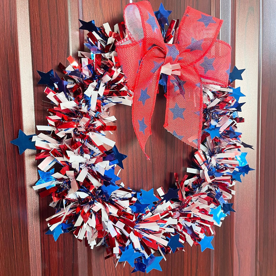 Unisex decorative door wreath with star confetti and large bow Kalsten