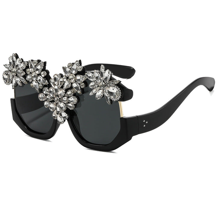 Women Glamorous Sunglasses with Sparkling Crystal Flowers Kalsten