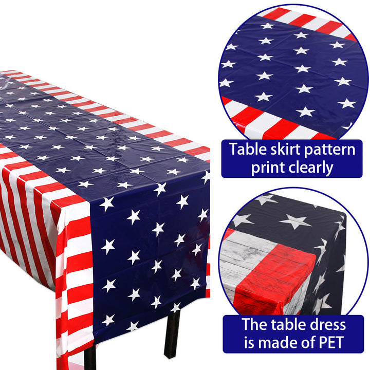 Independence Day Festive Vinyl Rectangular Tablecloth with Star Border Pattern Kalsten