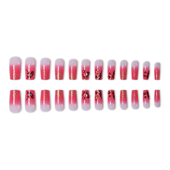 Decorative Acrylic Press-On Nail Set with Gemstone Accents Kalsten