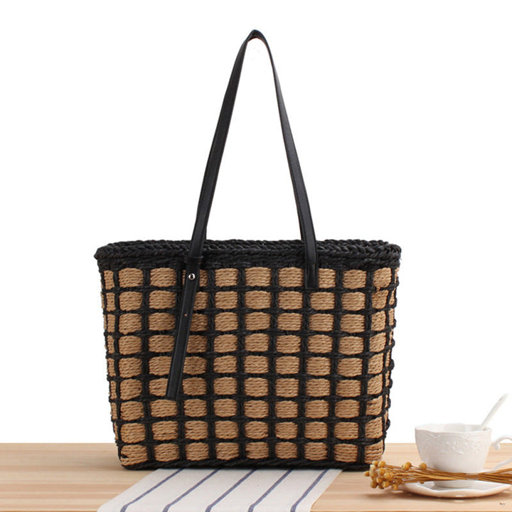 Hand-knotted tote bag made of natural material with elegant leather handles Kalsten