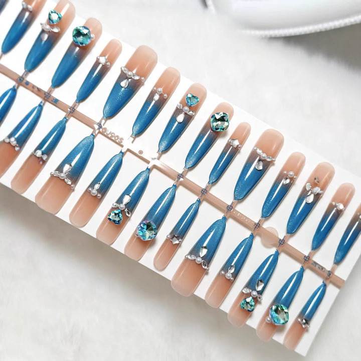 Glamorous artificial nails with sparkling rhinestone elements Kalsten