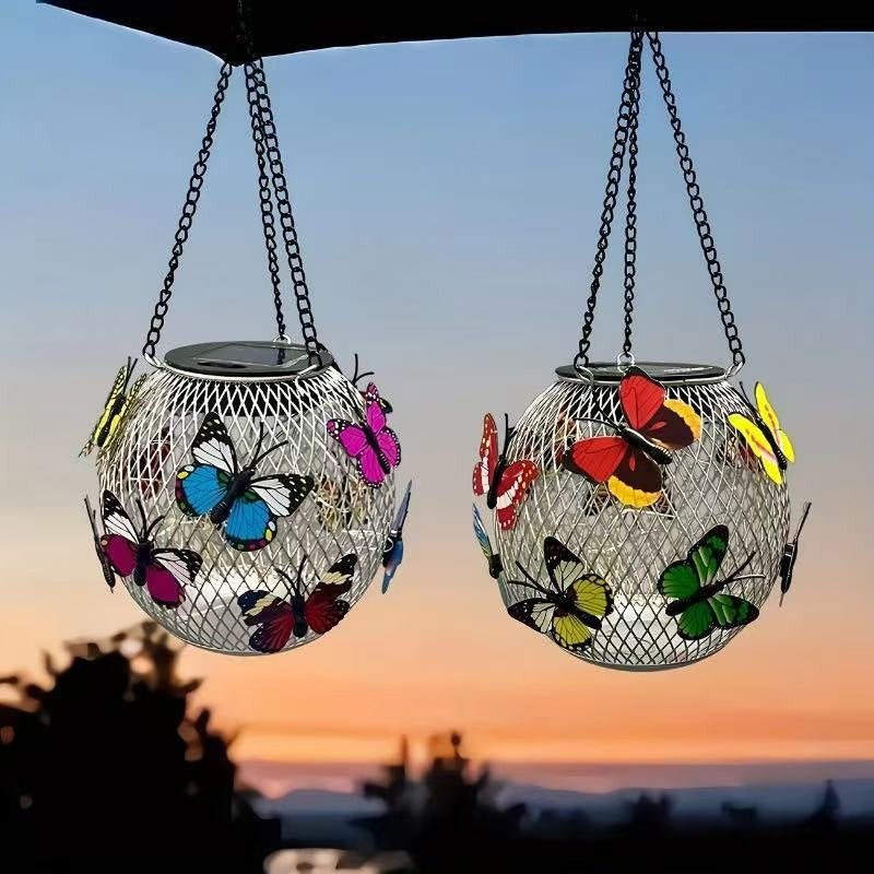 Solar Hanging Outdoor Lanterns With Vintage-Style LED Filament Bulb And Metal Cage Waterproof Suspension Kalsten